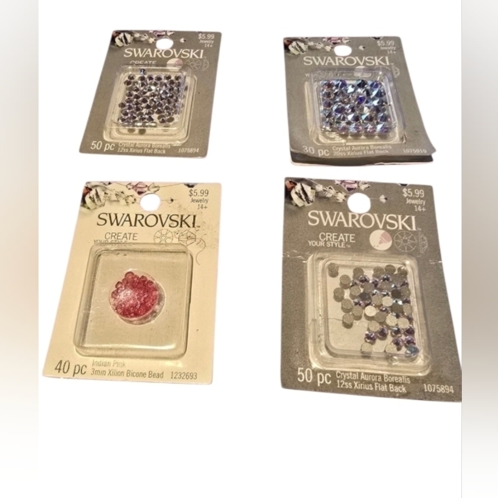 Swarovski Crystal Bead Lot Of 4 Pink & Silver Flat Jewelry Making NIB